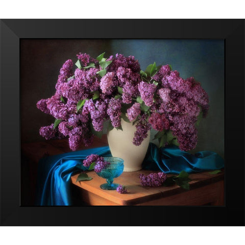 Still Life With Fragrant Lilac Black Modern Wood Framed Art Print by Skorokhod, Tatyana