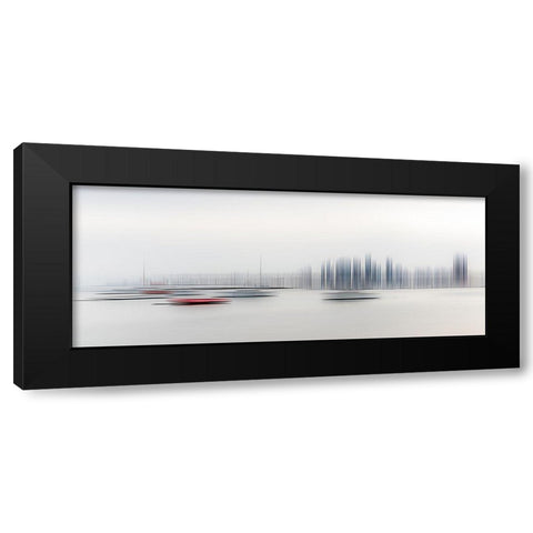 Boats In The Harbour Black Modern Wood Framed Art Print by Adams, Richard