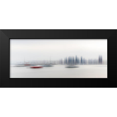 Boats In The Harbour Black Modern Wood Framed Art Print by Adams, Richard