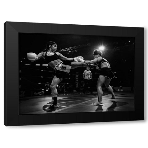 Kickboxing Fighting Black Modern Wood Framed Art Print with Double Matting by Zhao, Henry