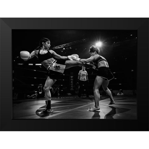 Kickboxing Fighting Black Modern Wood Framed Art Print by Zhao, Henry