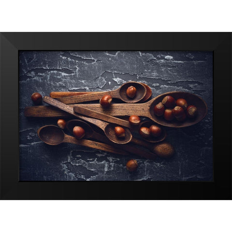 Hazelnuts Black Modern Wood Framed Art Print by Karina, Aleksandrova