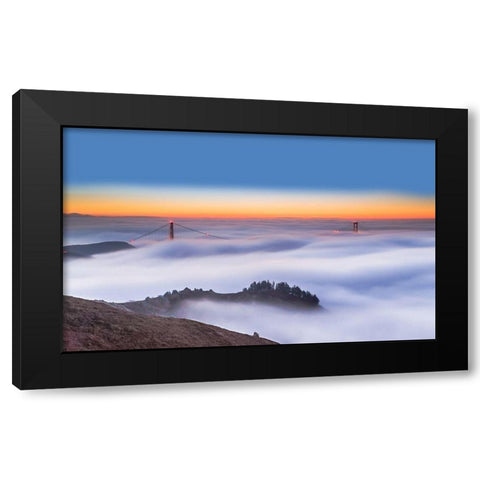 The Golden Gate Bridge In The Fog Black Modern Wood Framed Art Print by Qiu, Jenny