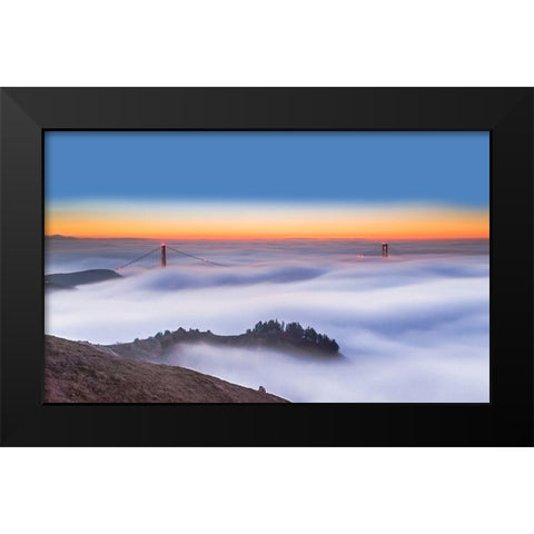 The Golden Gate Bridge In The Fog Black Modern Wood Framed Art Print by Qiu, Jenny