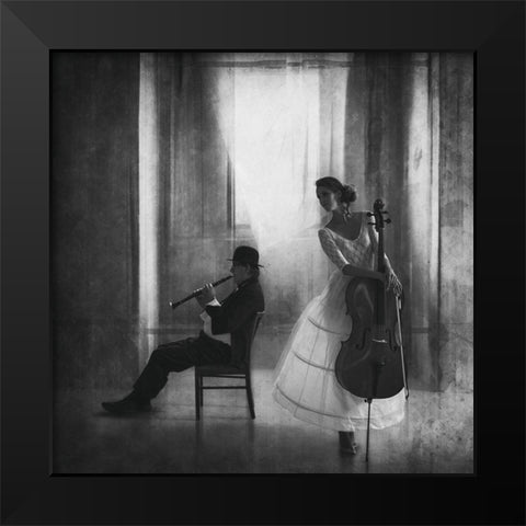 Pause For Cello Black Modern Wood Framed Art Print by Schleicher-Schwarz, Roswitha