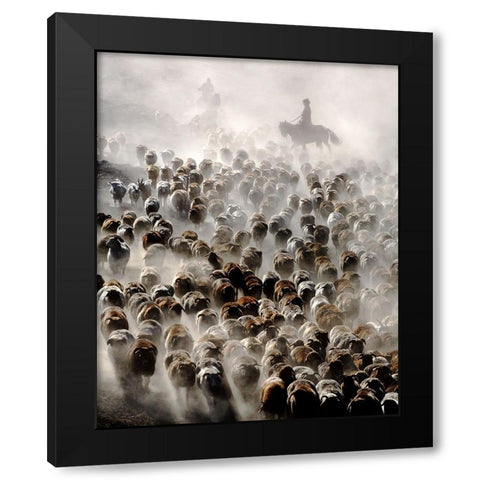 The Great Migration Of China Black Modern Wood Framed Art Print with Double Matting by Wong, Adam