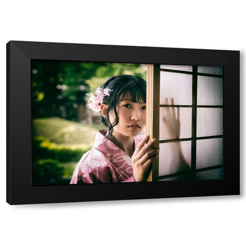 Paper Sliding Door Black Modern Wood Framed Art Print with Double Matting by Flavor, 7