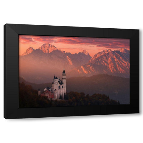Red Morning Above The Castle Black Modern Wood Framed Art Print with Double Matting by Rericha, Daniel
