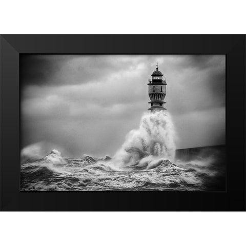 La Vague Black Modern Wood Framed Art Print by Pecqueux, Stephane