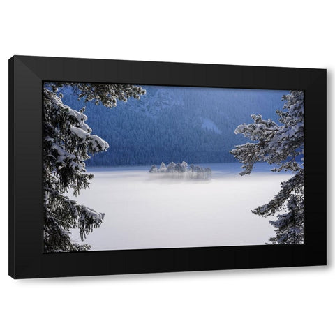 Fog Over Frozen Lake Black Modern Wood Framed Art Print by Maier, Norbert