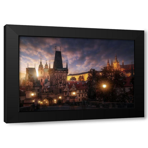 Prague Sun. Black Modern Wood Framed Art Print with Double Matting by Pablo De, Juan