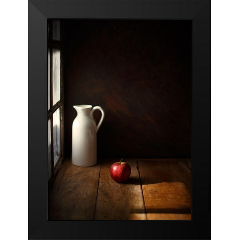 An Apple Black Modern Wood Framed Art Print by Laercio, Luiz