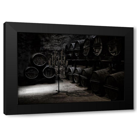 The Dark Atmosphere Of An Old Wine Cellar Black Modern Wood Framed Art Print by Hawerkamp, Hans-Wolfgang
