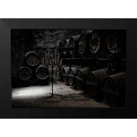 The Dark Atmosphere Of An Old Wine Cellar Black Modern Wood Framed Art Print by Hawerkamp, Hans-Wolfgang