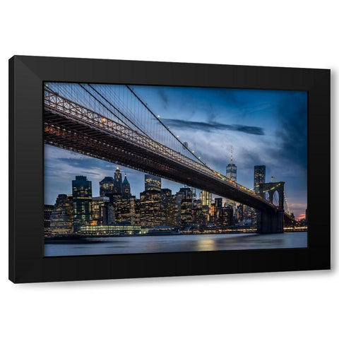 Manhattan From Dumbo Black Modern Wood Framed Art Print by Ozmen, Ilker