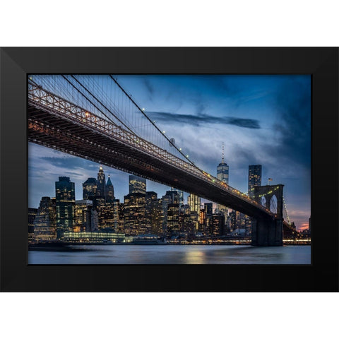 Manhattan From Dumbo Black Modern Wood Framed Art Print by Ozmen, Ilker