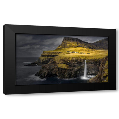 Mulafossur Waterfall Black Modern Wood Framed Art Print with Double Matting by Chan, Mozart