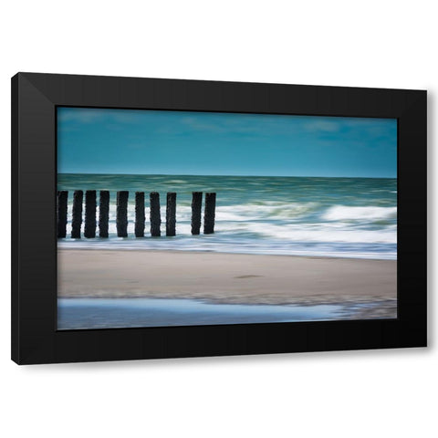 White Waves Black Modern Wood Framed Art Print with Double Matting by De Laat, Bernardine