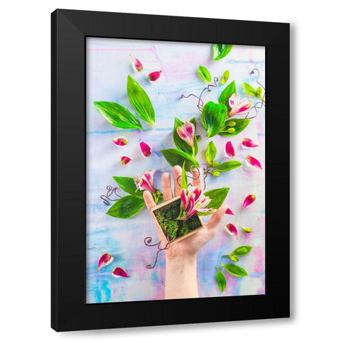 Hand Full Of Spring Black Modern Wood Framed Art Print with Double Matting by Belenko, Dina