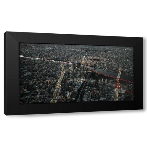 Red Line In The Dark Tokyo. Black Modern Wood Framed Art Print by Chiriaco, Carmine