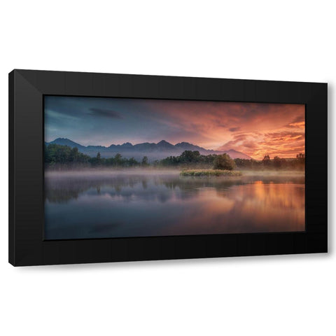 Daybreak By The Lake Black Modern Wood Framed Art Print with Double Matting by Svoboda Mqep, Peter