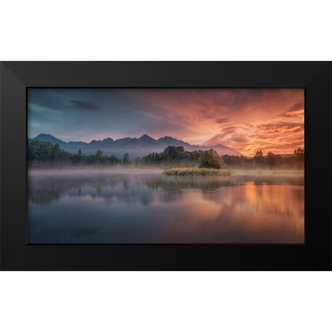 Daybreak By The Lake Black Modern Wood Framed Art Print by Svoboda Mqep, Peter