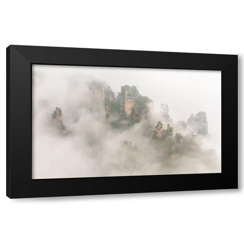 The Foggy Peaks Black Modern Wood Framed Art Print by Hua, David