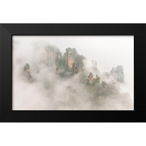 The Foggy Peaks Black Modern Wood Framed Art Print by Hua, David