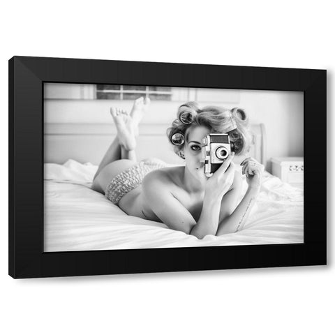 A Chick, A Click, And A Curl Black Modern Wood Framed Art Print with Double Matting by Pagan_Moon