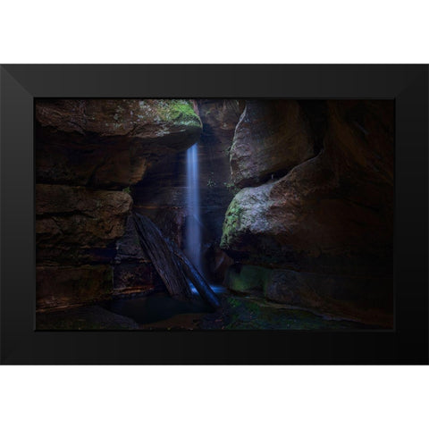 Blue Mountains Waterfall Black Modern Wood Framed Art Print by Zhang, Yan