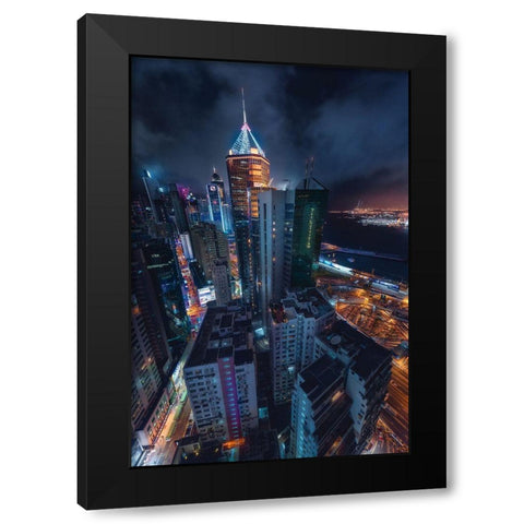 Flying Hong Kong Black Modern Wood Framed Art Print by De La, Javier