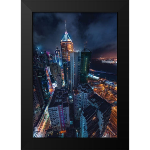 Flying Hong Kong Black Modern Wood Framed Art Print by De La, Javier