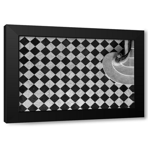 Chessboard Staircase Black Modern Wood Framed Art Print by Viretti, Jean-Louis