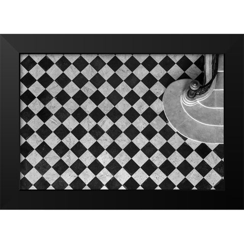 Chessboard Staircase Black Modern Wood Framed Art Print by Viretti, Jean-Louis