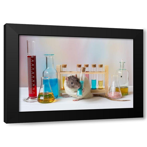 Qworkingq At The Lab Black Modern Wood Framed Art Print with Double Matting by Van Deelen, Ellen