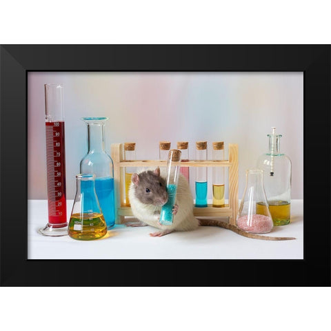 Qworkingq At The Lab Black Modern Wood Framed Art Print by Van Deelen, Ellen
