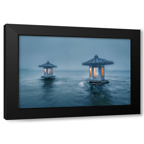 Chuiguang Pavilion Black Modern Wood Framed Art Print by Liwulei