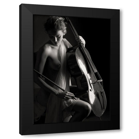 The Girl With Cello Black Modern Wood Framed Art Print by Yang, James