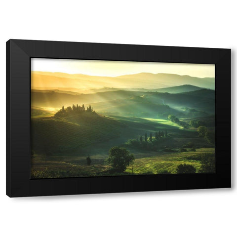 Tuscany - Val Dorcia Sunrise Black Modern Wood Framed Art Print by Claude Castor, Jean