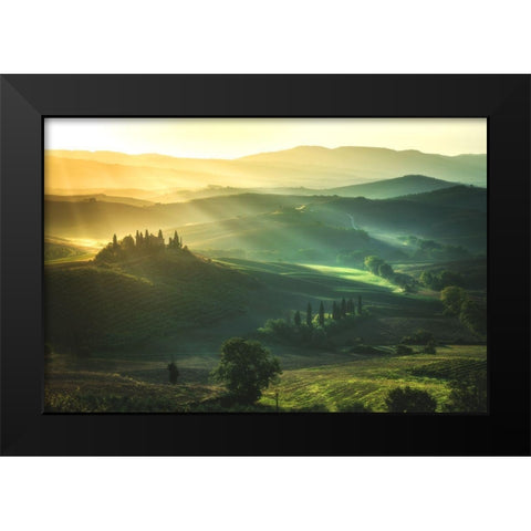 Tuscany - Val Dorcia Sunrise Black Modern Wood Framed Art Print by Claude Castor, Jean