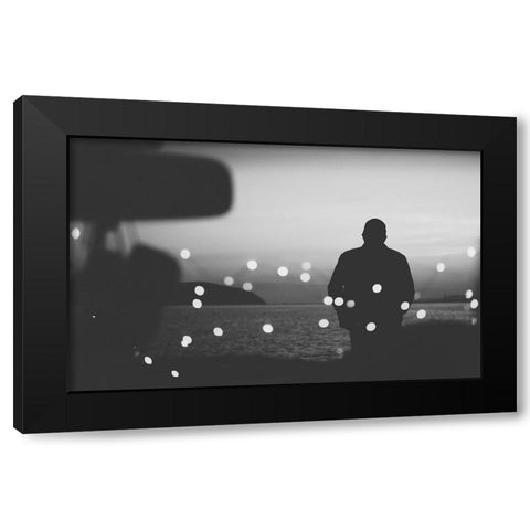 Silhouette Traveler On The Background Of The Water In Evening Black Modern Wood Framed Art Print by Sumarokov, Aleksandr