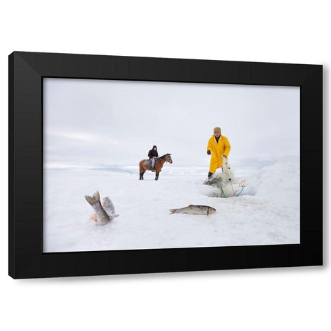 Fisherman Black Modern Wood Framed Art Print by Ari, Nese