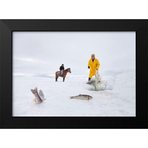 Fisherman Black Modern Wood Framed Art Print by Ari, Nese