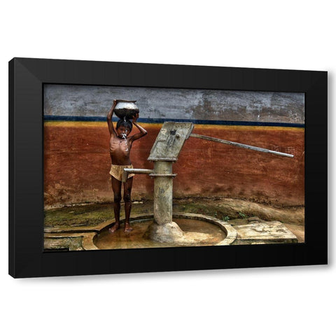 Struggle For Water Black Modern Wood Framed Art Print with Double Matting by Das, Avishek