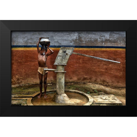 Struggle For Water Black Modern Wood Framed Art Print by Das, Avishek