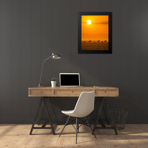 Elephants At Sunset Black Modern Wood Framed Art Print by Taylor, Ted