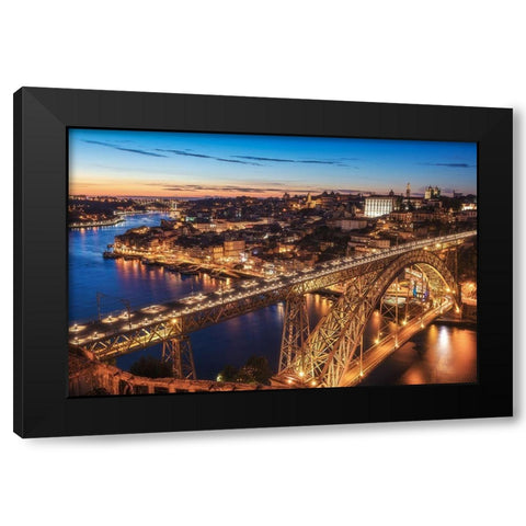 Portugal - Porto Blue Hour Black Modern Wood Framed Art Print by Claude Castor, Jean