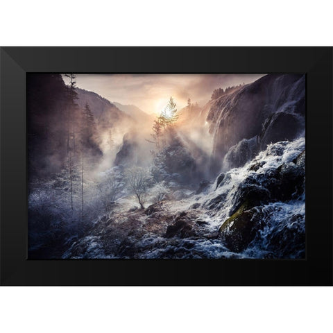 Jiuzhaigou China A??Es?Aandsup1;Ra?Ac?A?? Black Modern Wood Framed Art Print by Qiye