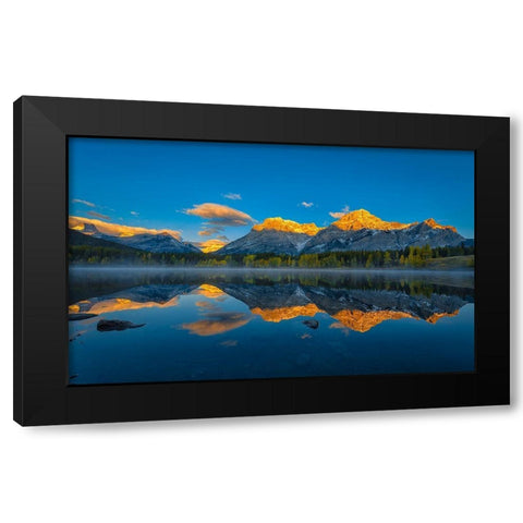 A Perfect Morning In Canadian Rockies Black Modern Wood Framed Art Print with Double Matting by Zheng, Michael