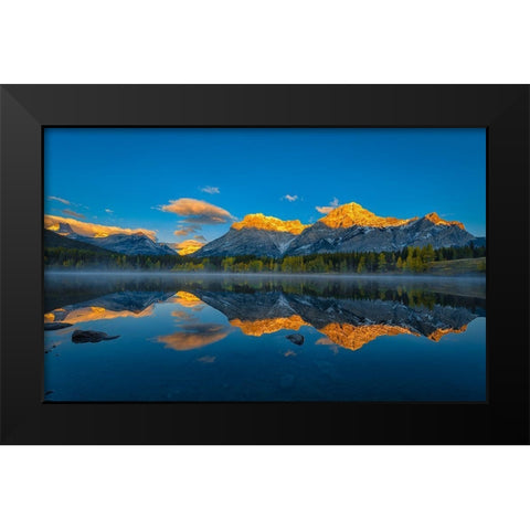A Perfect Morning In Canadian Rockies Black Modern Wood Framed Art Print by Zheng, Michael